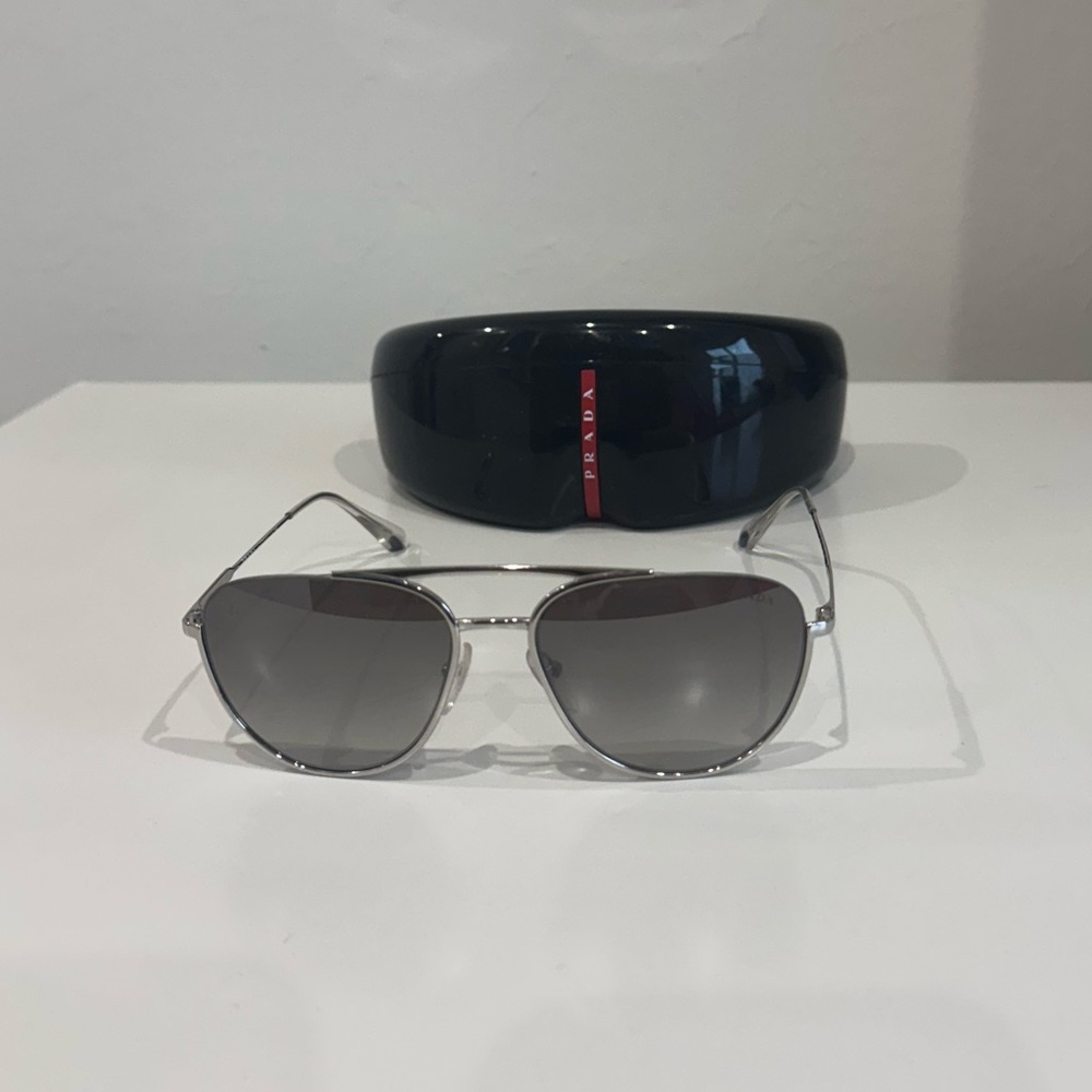 Prada Metallic Silver Gray Aviator Sunglasses - Picture 4 of 7